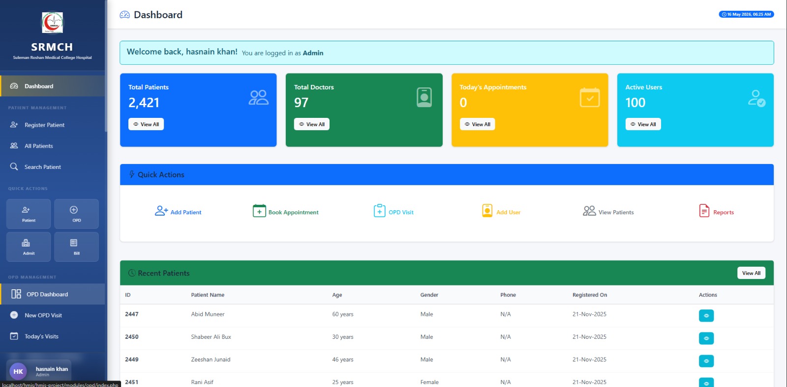 HMIS project dashboard preview