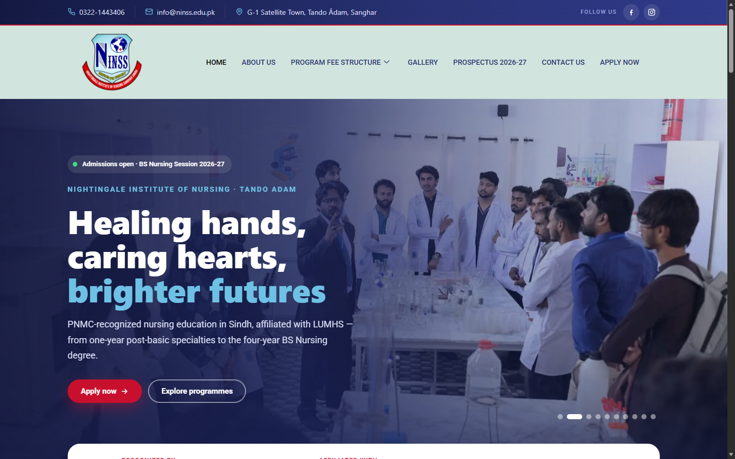 Nightingale Institute of Nursing (NINSS) website homepage
